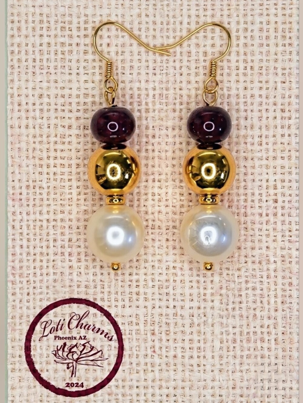 Natural Ruby + White Pearl In Minimalist And Divine Gold Plated Earrings